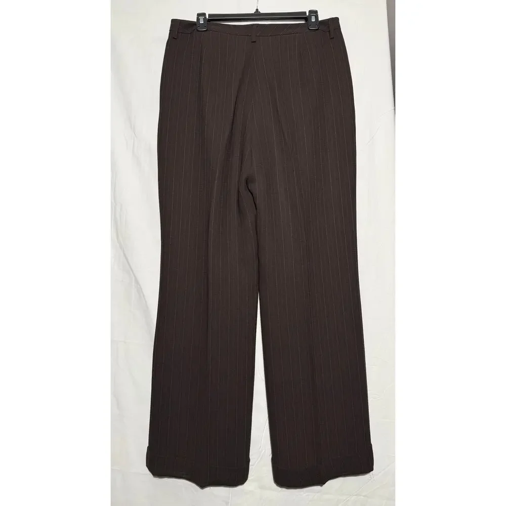 Dress Pants Women 10 Brown Pinstripe Cuff Hem Trouser‎ Casual Corner